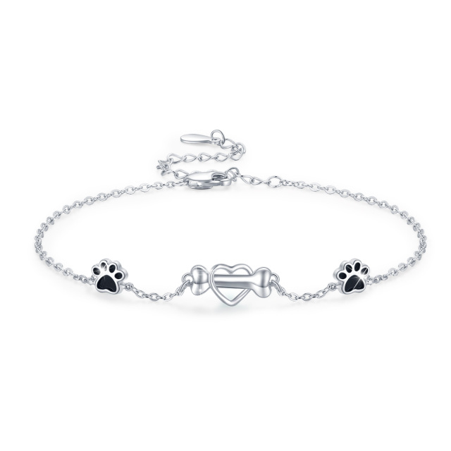 Sterling Silver Two-tone Dog & Paw & Heart Pendant Bracelet-1