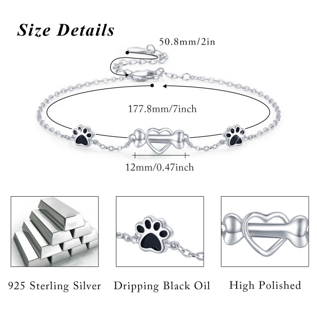 Sterling Silver Two-tone Dog & Paw & Heart Pendant Bracelet-5