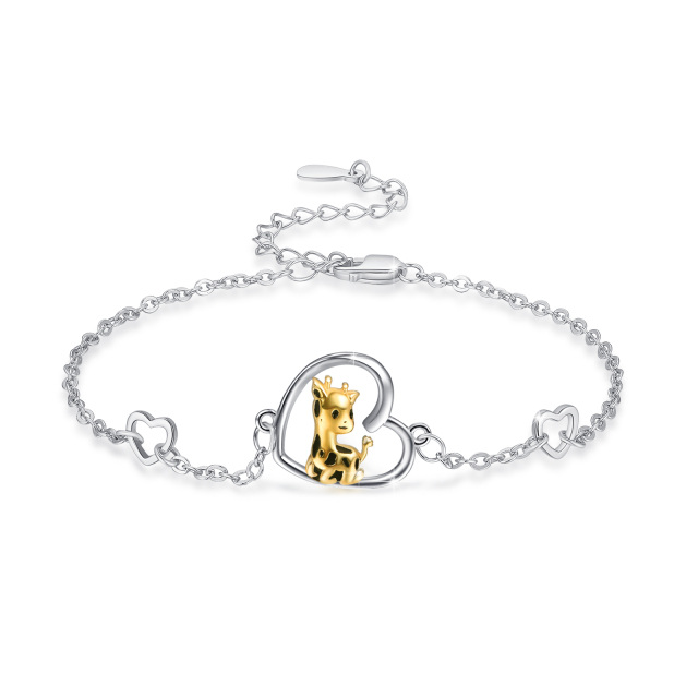 Sterling Silver Two-tone Giraffe & Heart Pendant Bracelet-1