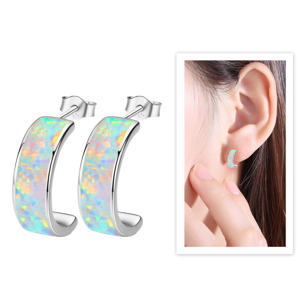 Boucles d'oreilles en argent sterling avec opale ronde-5