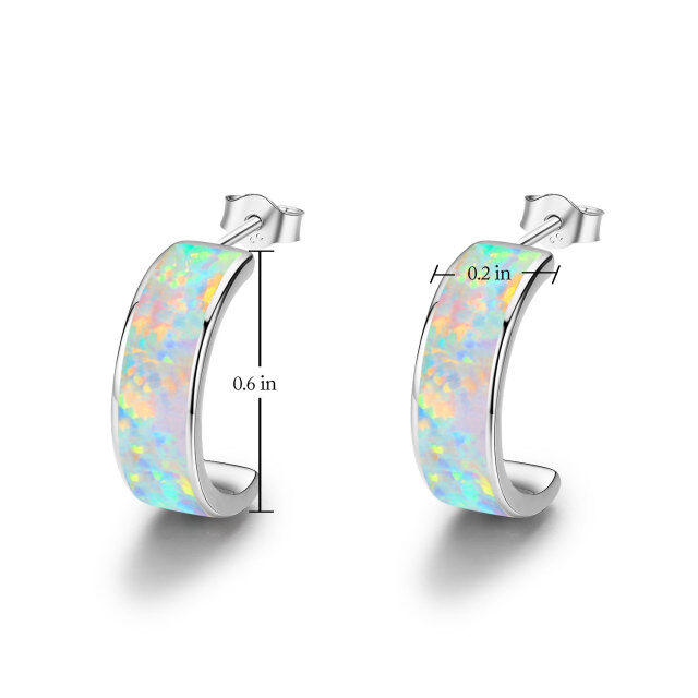 Sterling Silver Opal Round Stud Earrings-3