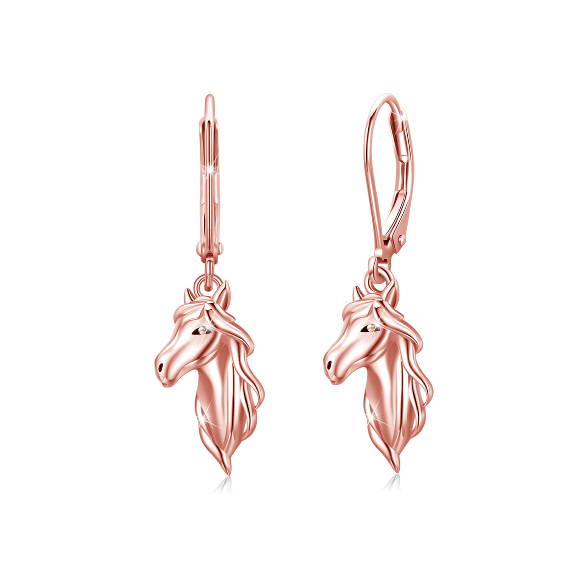 Sterling Silver with Rose Gold Plated Horse Lever-back Earrings-1