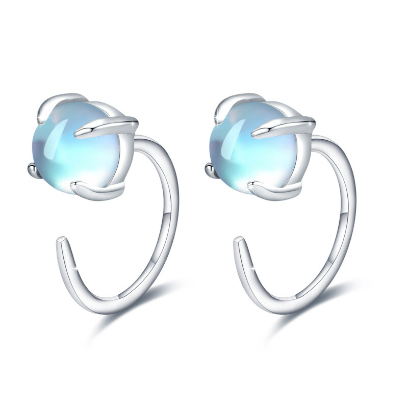 Sterling Silver Round Moonstone Half Hoop Earrings for Women Girls