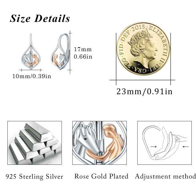 Brincos de prata esterlina de dois tons para rapariga e cavalo com alavanca-5