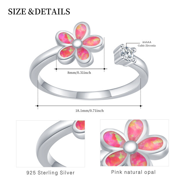 Bague ouverte en argent sterling avec zircon cubique et opale Wildflowers-4