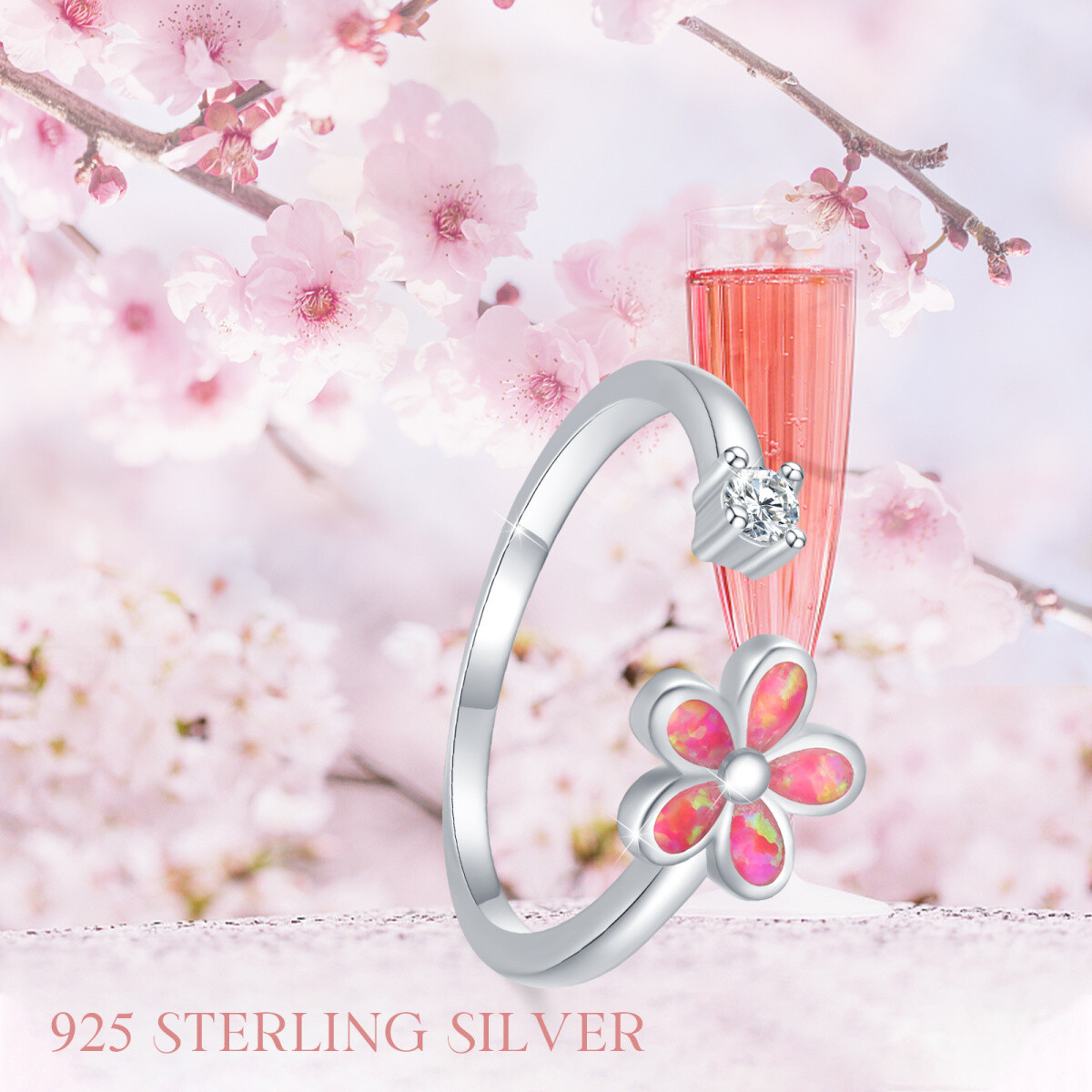 Sterling Silver Cubic Zirconia & Opal Wildflowers Open Ring-5