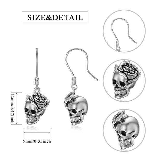 Sterling Silver Rose & Skull Drop Earrings-4