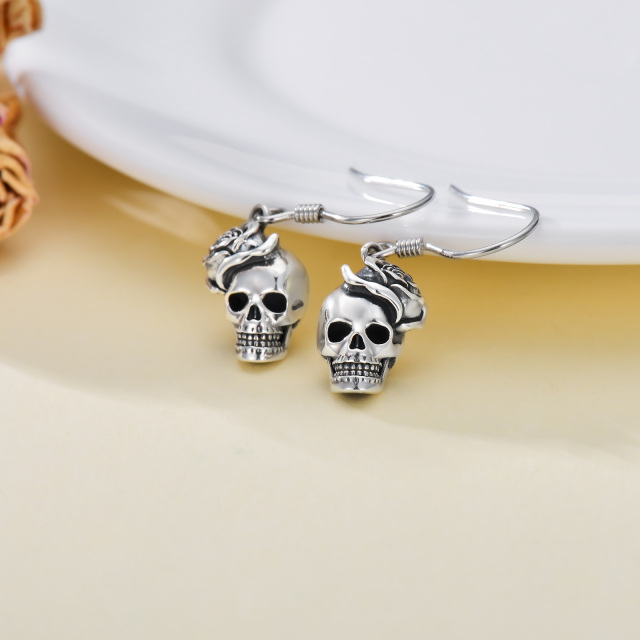 Sterling Silver Rose & Skull Drop Earrings-3