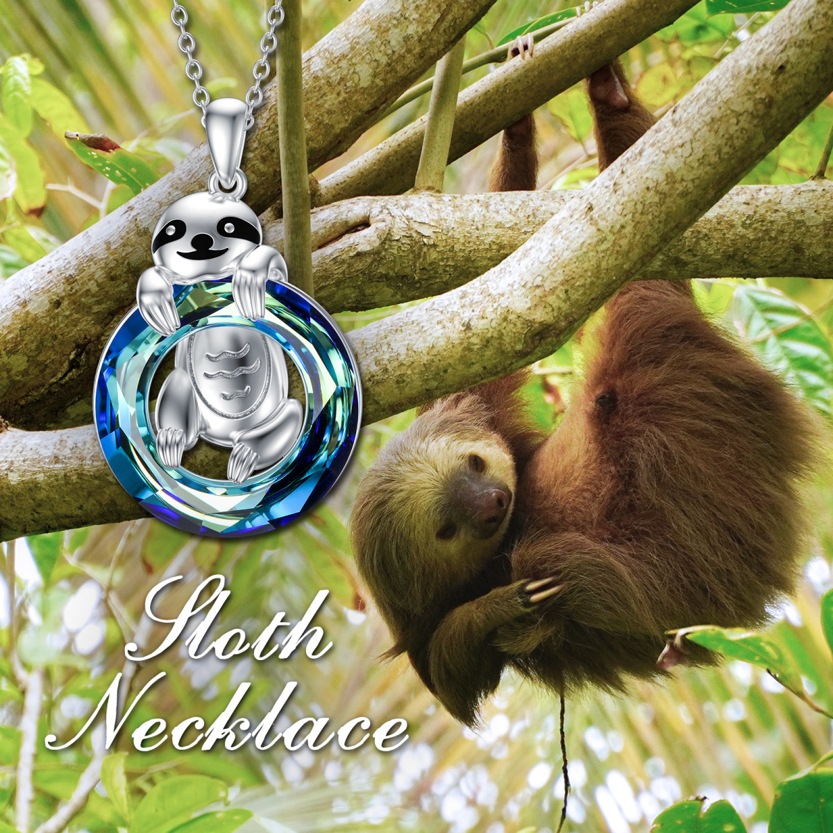 Sterling Silver Sloth Crystal Pendant Necklace-6