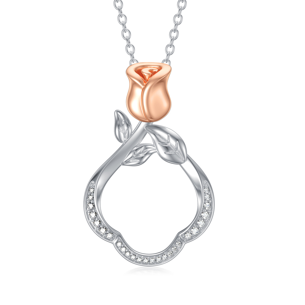 Collier en argent sterling avec rose et pendentif porte-bague en zirconium cubique de form-1