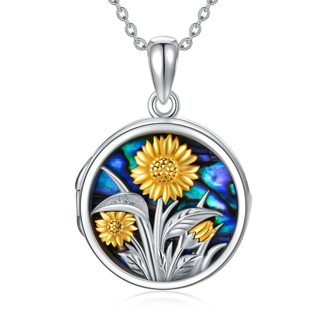 Sterling Silber Sonnenblume personalisierte Foto Medaillon Halskette-2