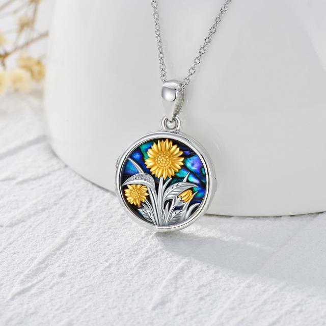 Sterling Silver Sunflower Personalized Photo Locket Necklace-3