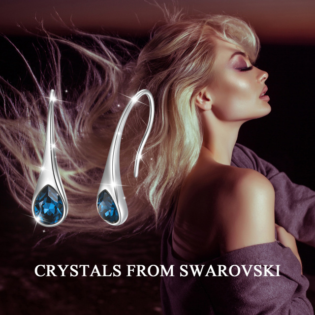 Sterling Silver Crystal Drop Shape Drop Earrings-3