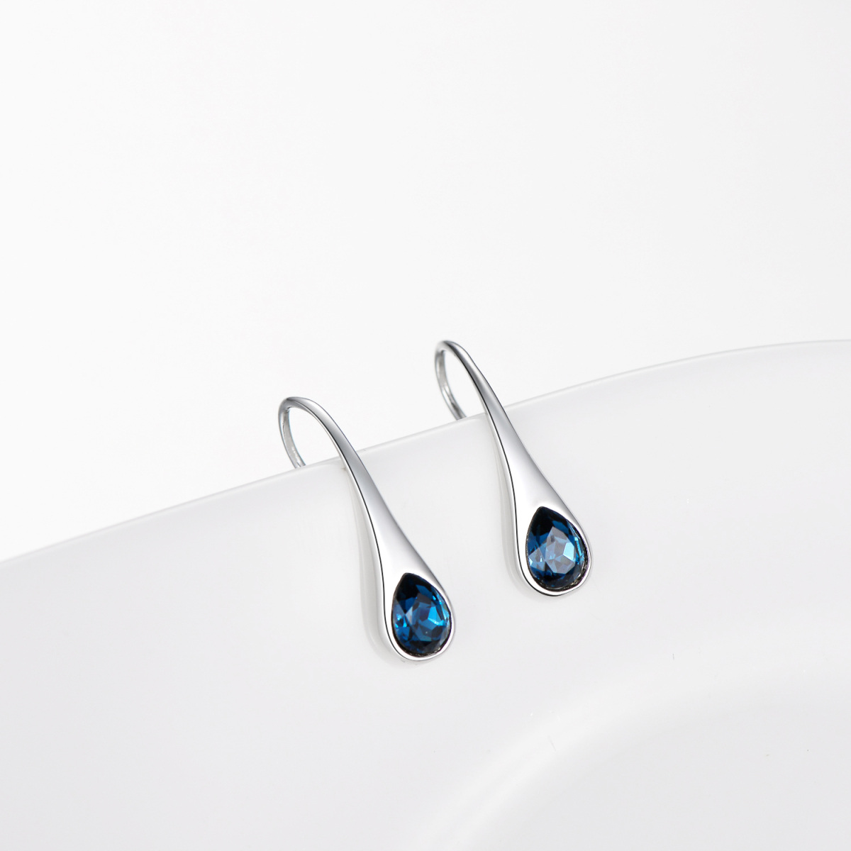 Sterling Silver Crystal Drop Shape Drop Earrings-5