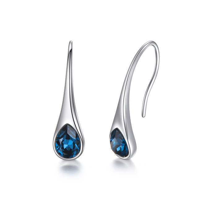 Sterling Silver Crystal Drop Shape Drop Earrings-1