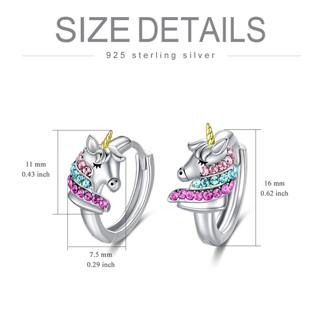 Sterling Silver Two-tone Circular Shaped Crystal Unicorn Hoop Earrings-6