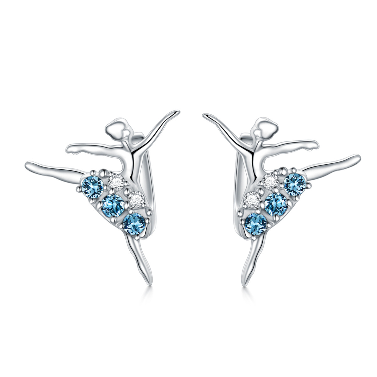 Sterling Silver Circular Shaped Crystal Ballet Dancer Stud Earrings-1