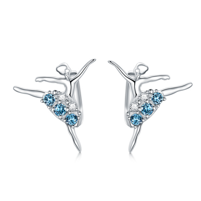 Sterling Silver Circular Shaped Crystal Ballet Dancer Stud Earrings-0