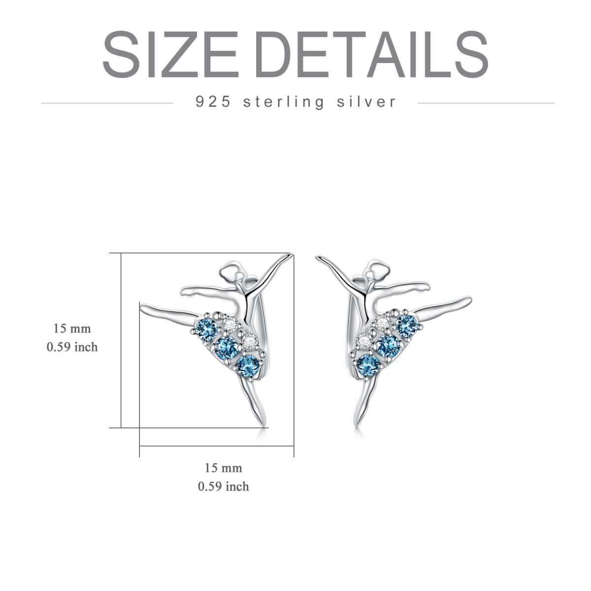 Sterling Silver Circular Shaped Crystal Ballet Dancer Stud Earrings-5