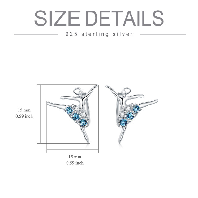 Sterling Silver Circular Shaped Crystal Ballet Dancer Stud Earrings-4