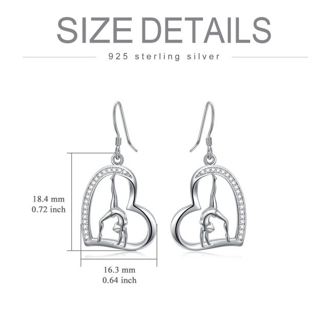 Sterling Silver Circular Shaped Cubic Zirconia Gymnastics & Heart Drop Earrings-5