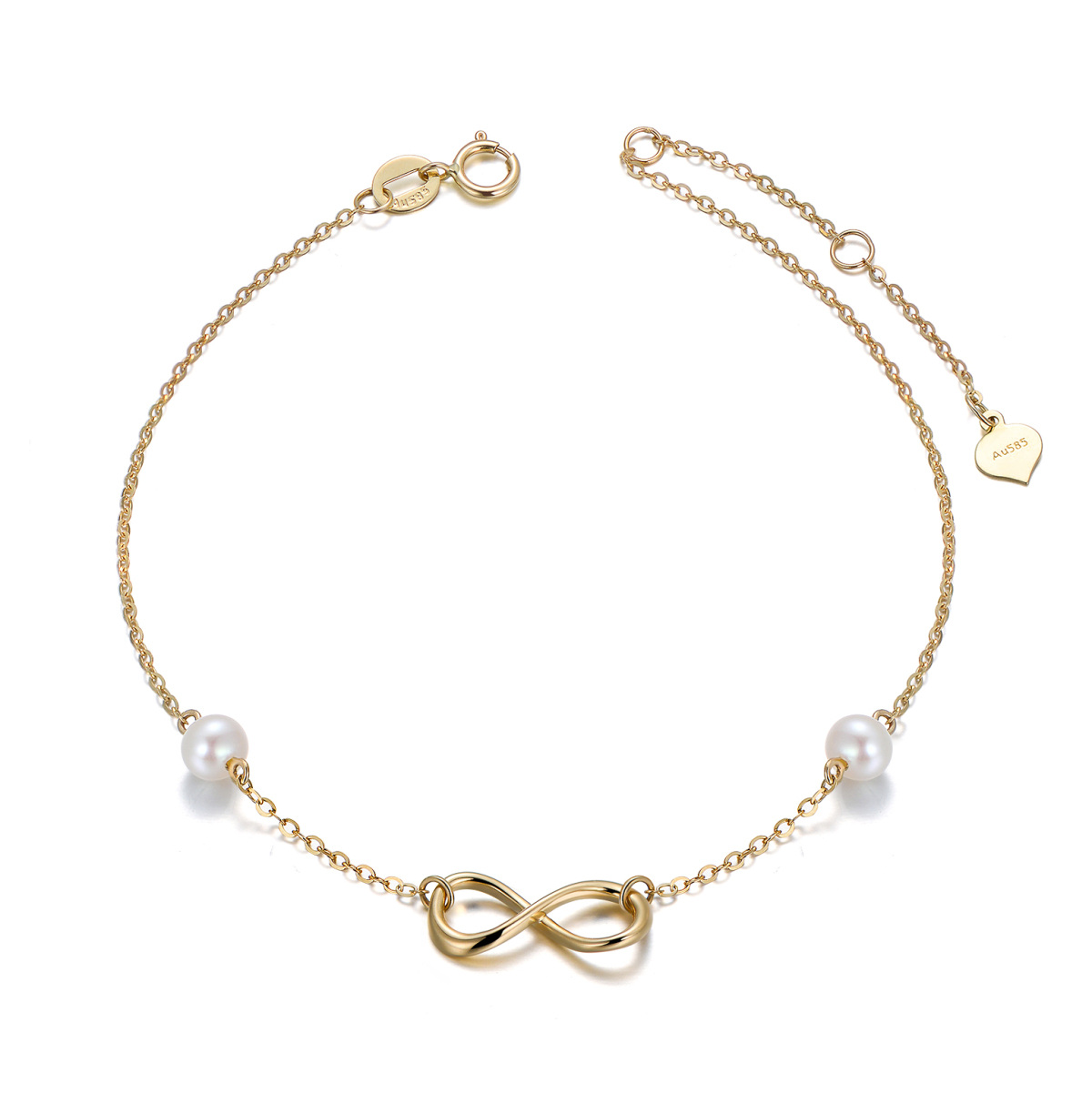 14K Gold Circular Shaped Pearl Infinite Symbol Pendant Bracelet-1