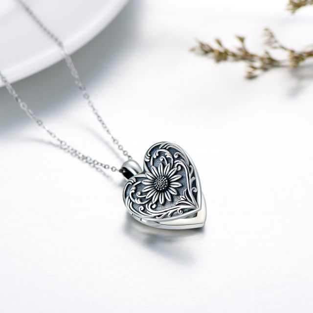 Plata de Ley Girasol Corazón Personalizado Grabado Foto Locket Collar-2