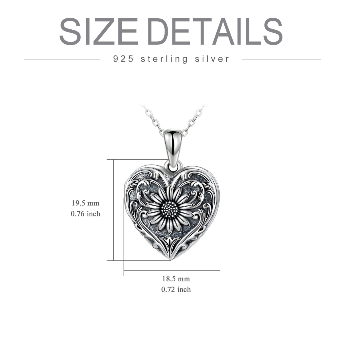 Sterling Silber Sonnenblume Herz personalisierte Gravur Foto Medaillon Halskette-7