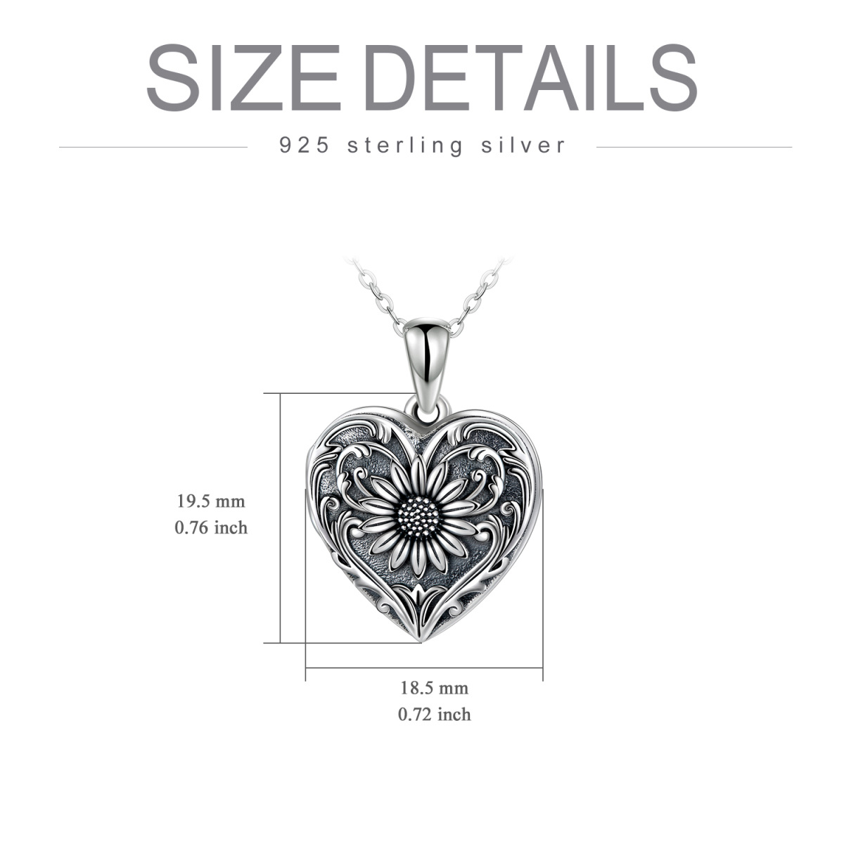 Plata de Ley Girasol Corazón Personalizado Grabado Foto Locket Collar-7