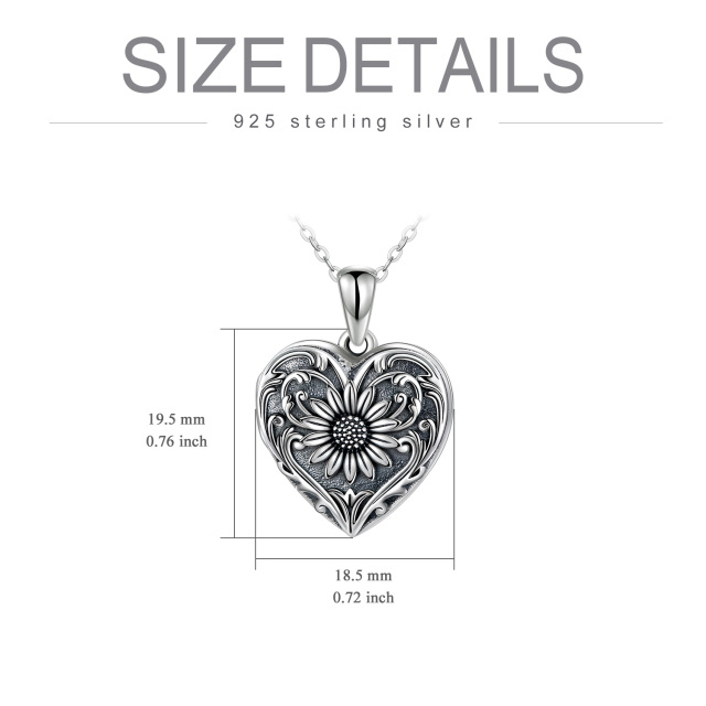 Sterling Silver Sunflower Heart Personalized Engraving Photo Locket Necklace-6