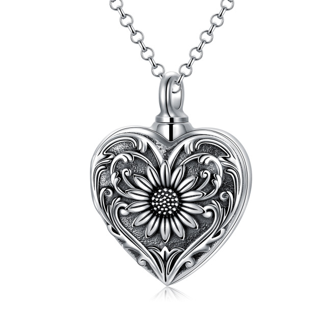 Sterling Silver Sunflower & Heart Urn Necklace for Ashes-0