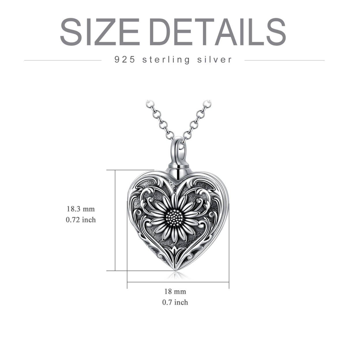 Sterling Silver Sunflower & Heart Urn Necklace for Ashes-8