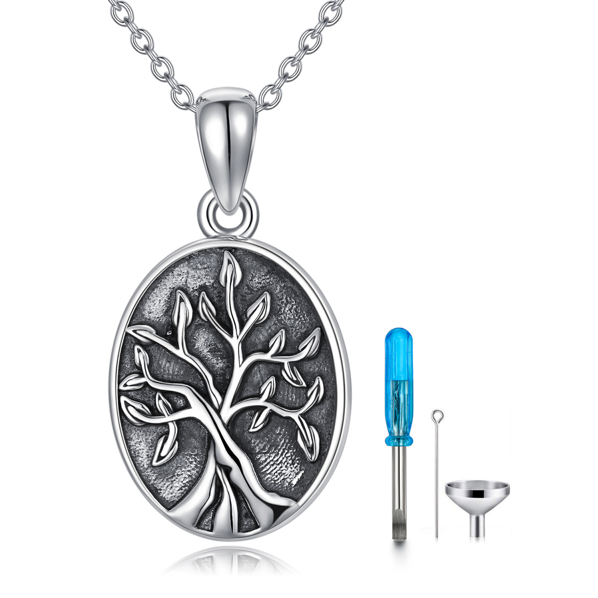 Sterling Silver Tree Of Life Pendant Necklace with Engraved Word-1