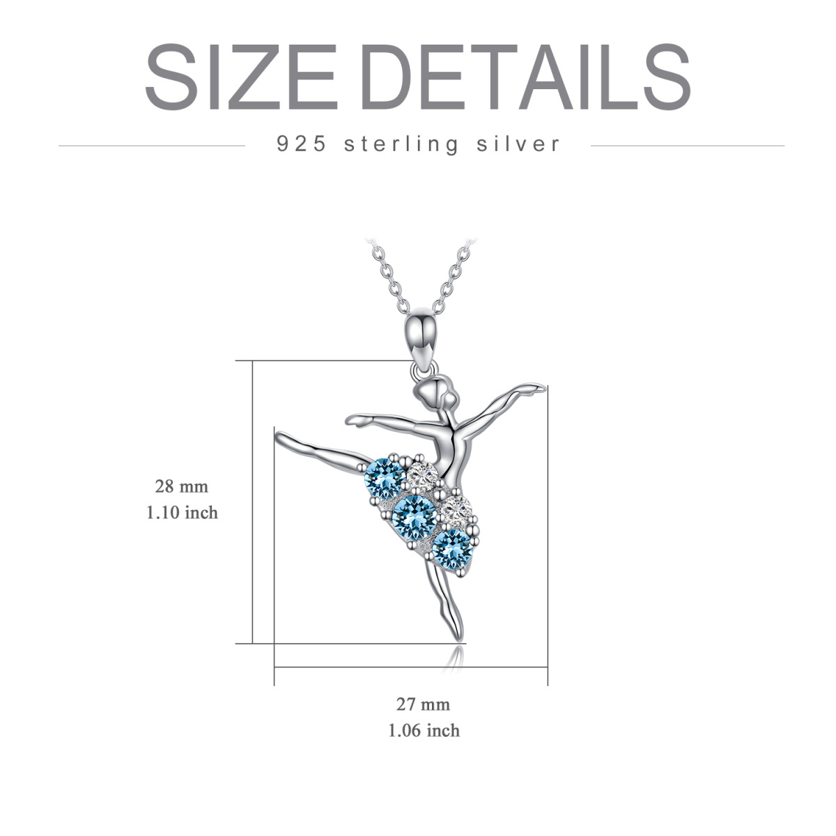Sterling Silver Circular Shaped Crystal Ballet Dancer Pendant Necklace-5