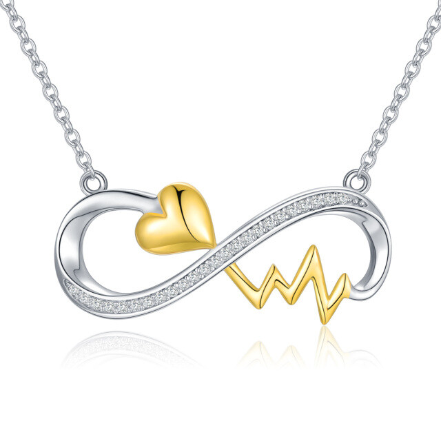 Sterling Silver Two-tone Heart & Infinity Symbol Pendant Necklace-1
