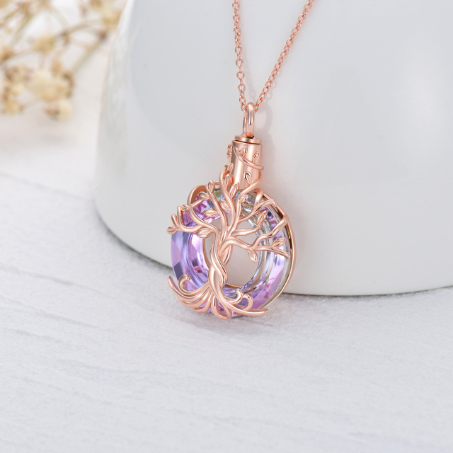 Sterling Silver with Rose Gold Plated Circular Shaped Crystal Tree Of Life Urn Necklace for Ashes-5