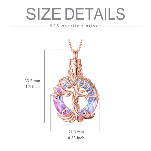 Sterling Silver with Rose Gold Plated Circular Shaped Crystal Tree Of Life Urn Necklace for Ashes-3