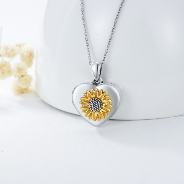 Sterling Silver Two-tone Daisy Personalized Photo Locket Necklace-4