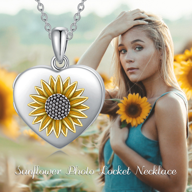 Sterling Silver Two-tone Daisy Personalized Photo Locket Necklace-3