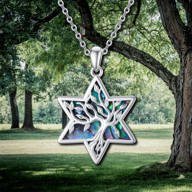 Sterling Silver Opal Tree Of Life & Star Of David Pendant Necklace-4