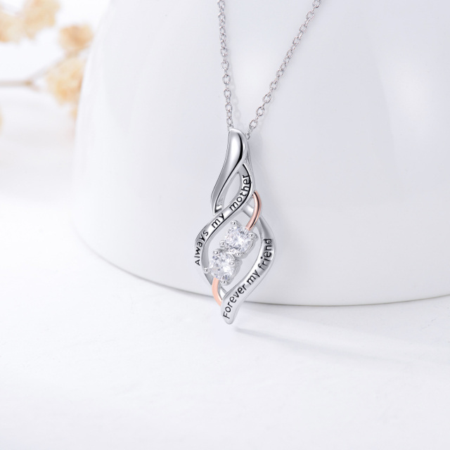 Collier en argent sterling à pendentif mère en zircon cubique bicolore avec mot gravé-2