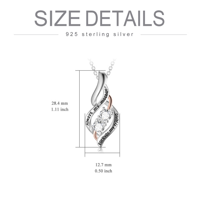 Sterling Silber zweifarbig kreisförmig Cubic Zirkonia Mutter Anhänger Halskette mit eingra-4