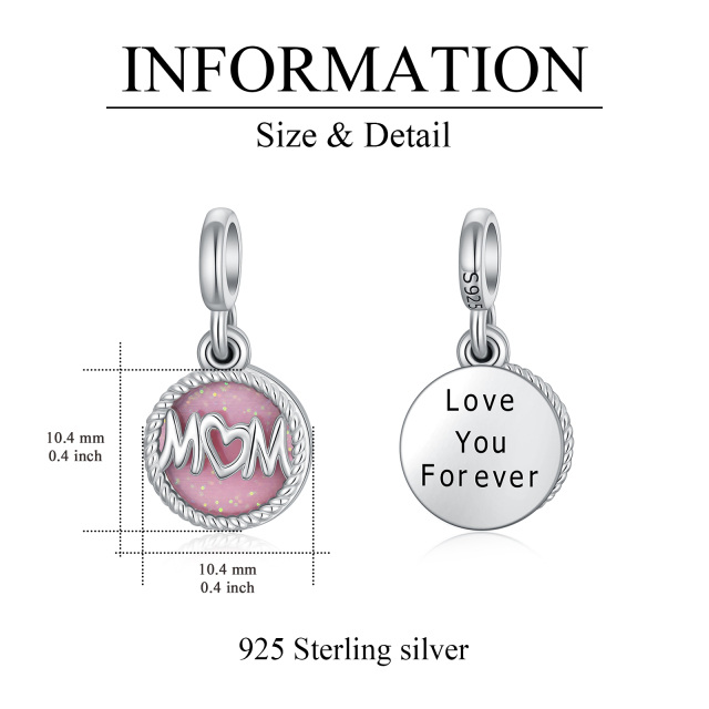 Love Mom Dangle Charms für Armbänder 925 Sterling Silber Runde Form Mom Charm Bead Schmuck Geburtstagsgeschenke für Frauen-2