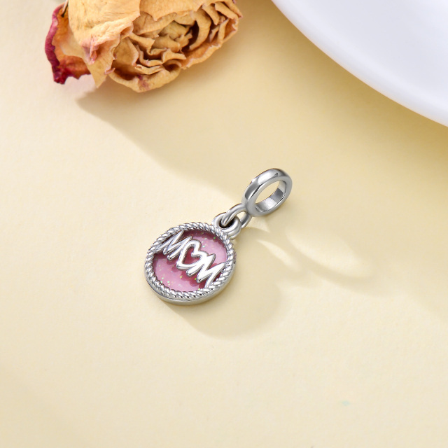 Love Mom Dangle Charms para pulseras 925 Sterling Silver Round Shape Mom Charm Bead Jewelry Regalos de cumpleaños para mujeres-5