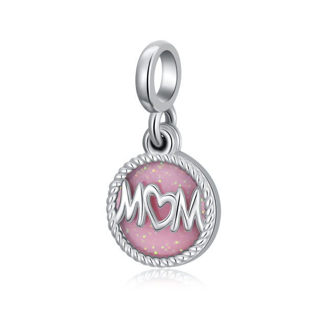 Love Mom Dangle Charms for Bracelets 925 Sterling Silver Round Shaped Mom Charm Bead Jewelry Birthday Gifts for Women-0