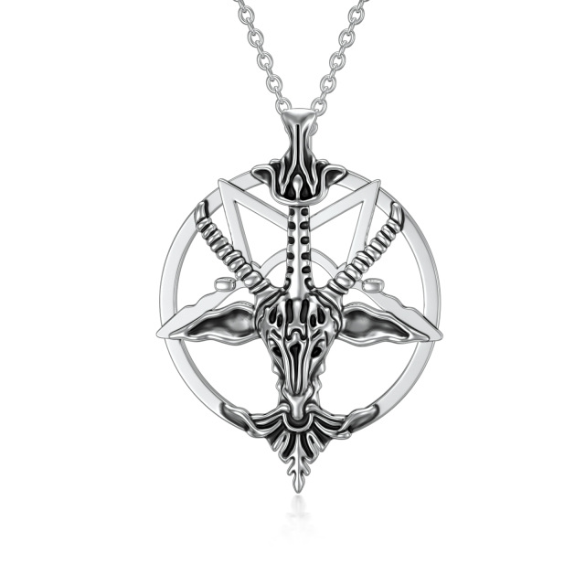Sterling Silver Pentagram Pendant Necklace-0