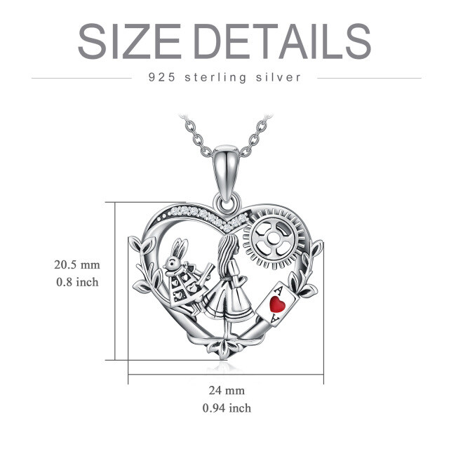 Sterling Silver Cubic Zirconia Alice In The Wonderland & Heart Pendant Necklace-5