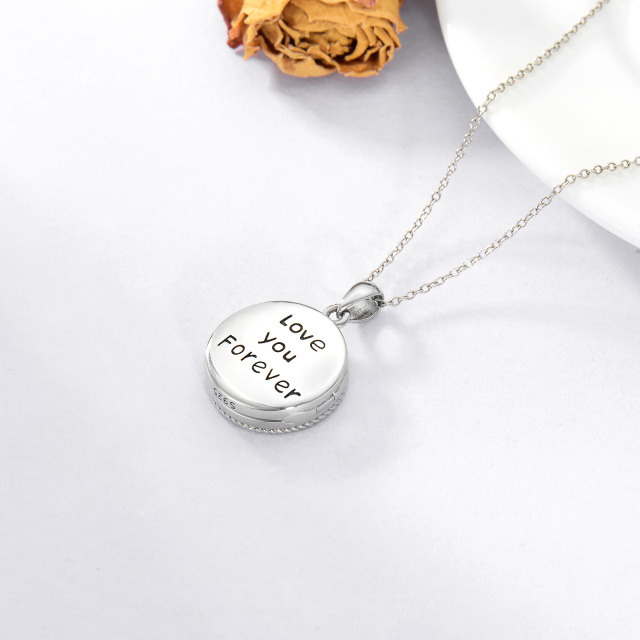 Sterling Silver Circular Shaped Crystal Evil Eye Personalized Photo Locket Necklace with Engraved Word-8