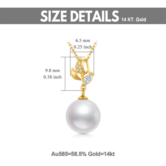 14K Gold Circular Shaped Pearl Rose Pendant Necklace-6