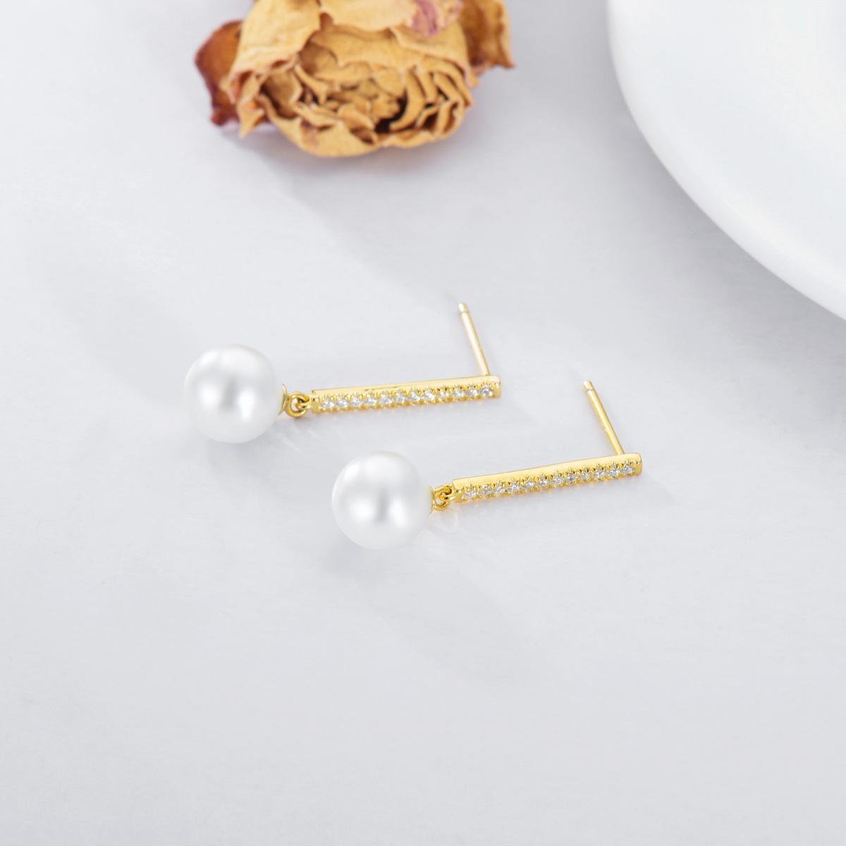 14K Gold Pearl Drop Earrings-3